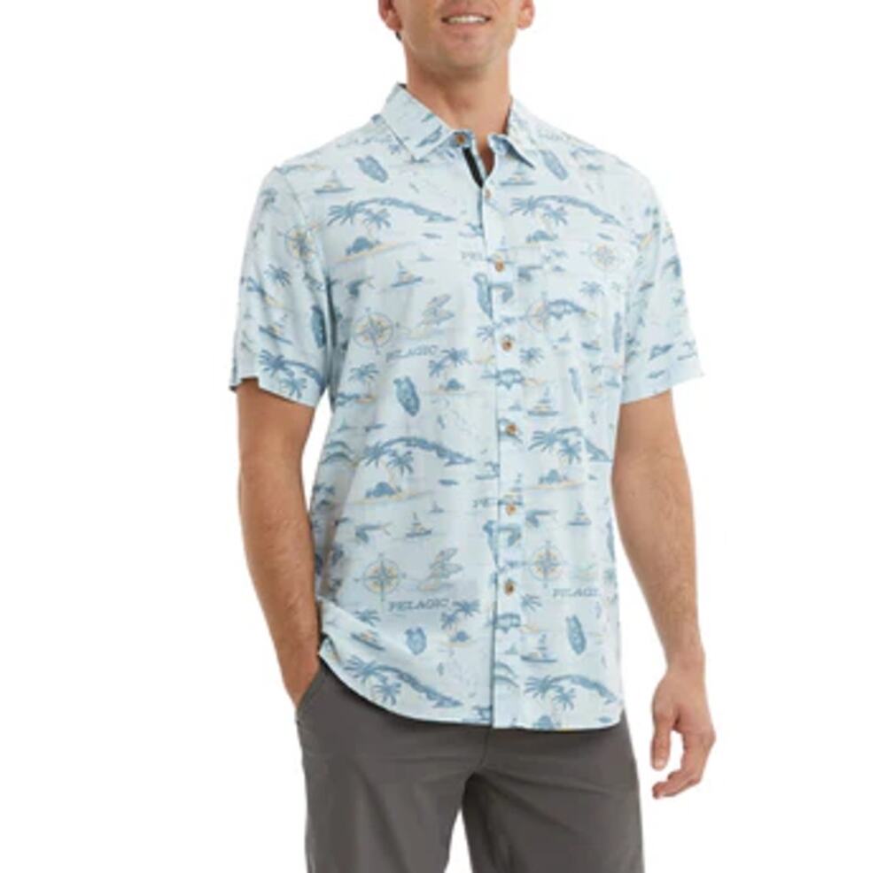 PELAGIC Knockdown Woven Castaway Button Up Shirt Men's Blue Fog  XL